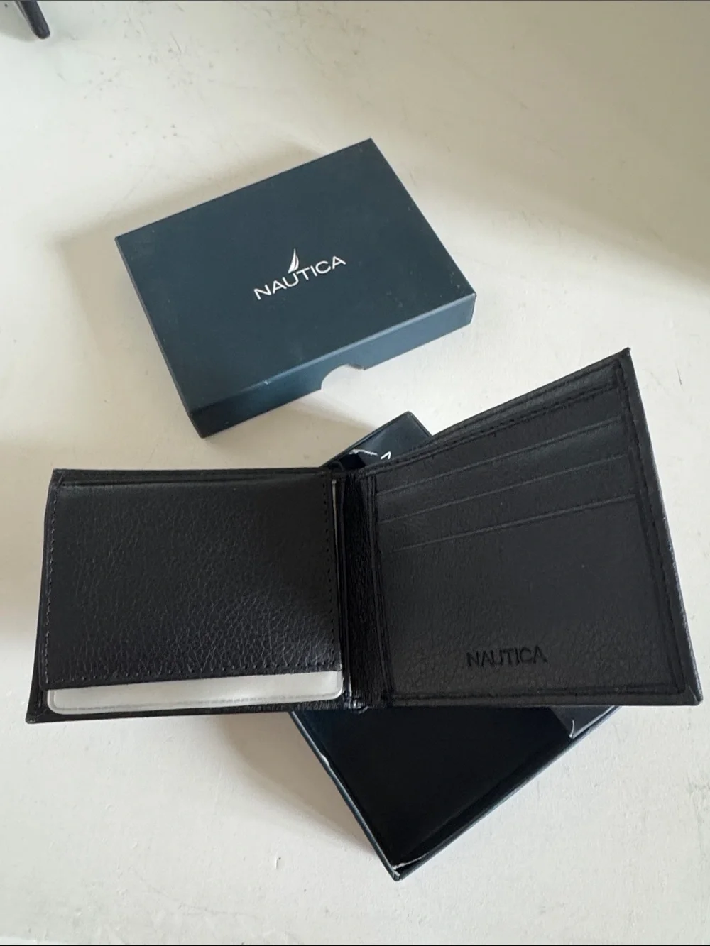 Nautica Black Textured Leather Passcase Wallet